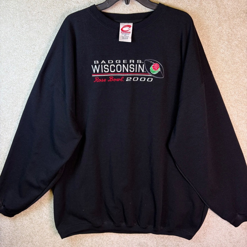Vtg Wisconsin Badgers Rose Bowl 2000 Sweatshirt‎ Men XXL Black Cadre Athletic